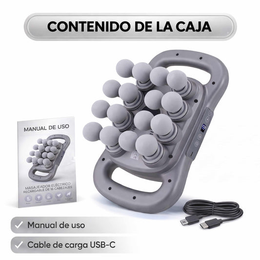 Masajeador Muscular Profesional con 16 Cabezales + Libro Digital de Masajes Profesionales en casa